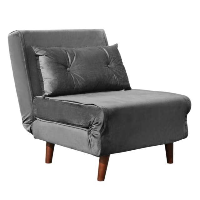 Plush Velvet Small Single Sofa Bed Chaise Chair in Grey