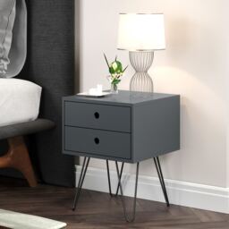 Options Telford 2 Drawer Bedside Cabinet - Contemporary Painted Nightstand with Metal Hairpin Legs Blue Blue One Size 1