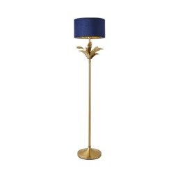ValueLights Christina Gold Palm Leaf Floor Lamp Navy Velvet Gold Shade and Bulb