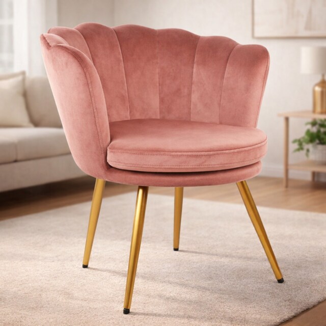 FLORA Petal Chair Velvet Upholstered Fabric - Dusty Pink Pink Dusty Pink One Size