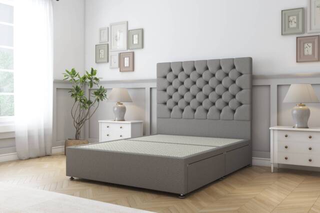 Sloomy Mayfair Pewter Dumfries Divan Bed Base No Drawers With 54 Inch Floor Standing Headboard Grey Pewter Small Double 1