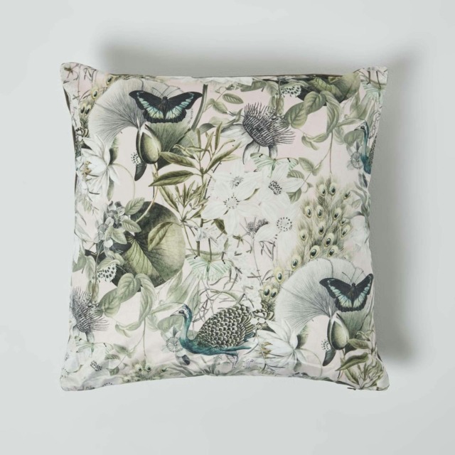 Homescapes Floral Butterfly Garden Pink Velvet Filled Cushion - 46 x 46 cm Pink Pink, Grey 1