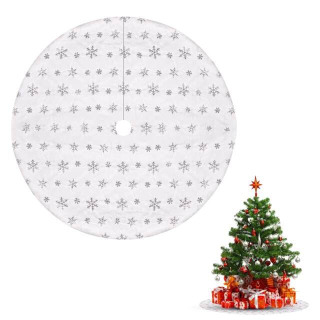 100cm White Velvet Christmas Tree Skirt with Silver Snowflake Pattern