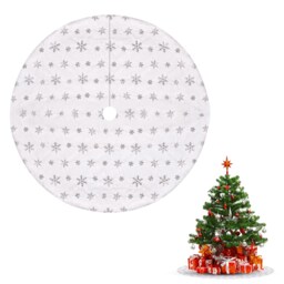 100cm White Velvet Christmas Tree Skirt with Silver Snowflake Pattern