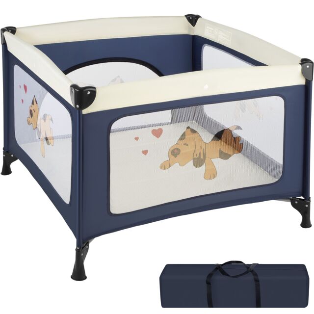 Playpen Tommy Junior - stable, foldable, mesh with side zip opening, 105 x 105 x 78 cm Blue blue 105 x 105 x 75 cm 1
