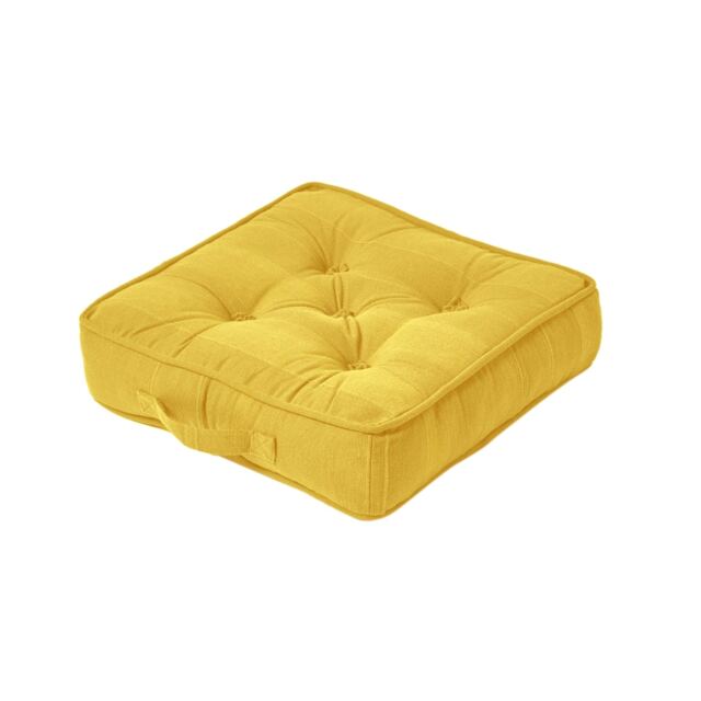 Homescapes Rajput Ribbed Cotton Floor Cushion Yellow Yellow 40 x 40 cm