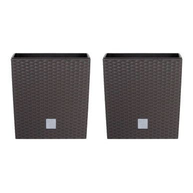 17cm Rato Rattan Design Plant Pots Square -1-2 Pack Brown Brown & Set of 2 2