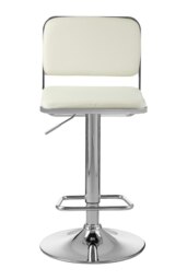 Orsina White Seat And Chrome Base Bar Stool, Adjustable Height Kitchen Bar Stool, Footrest Swivel Barstool