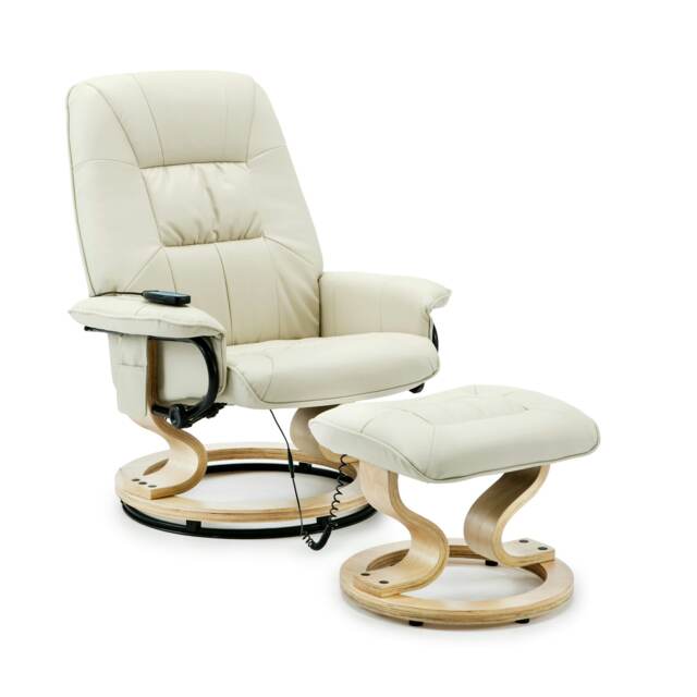 Tuscany Bonded Leather Swivel Recliner Massage Chair w Footstool (Cream)