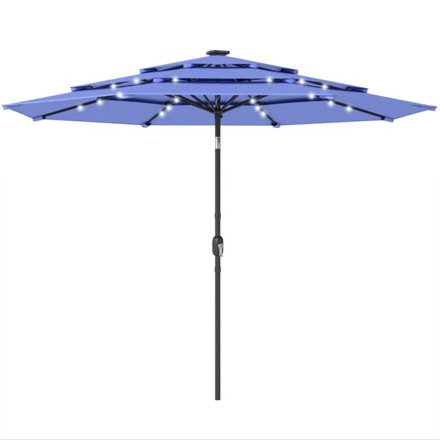 Outsunny 2.8 m Garden Parasol Umbrella with Light, Patio Umbrella Blue Navy blue Dia. 282 x 243 cm