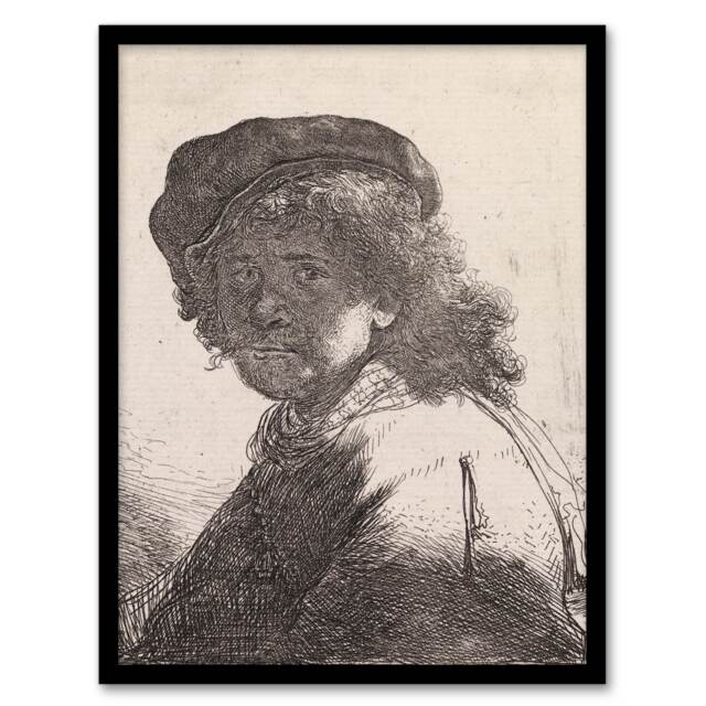 Rembrandt van Rijn Self Portrait in a Cap and Scarf Framed Wall Art Print A3