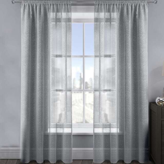 Velosso Alessandria Sparkle Slot Top Voile Panel - 137cm x 228cm Silver Silver
