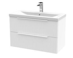 Balterley Fluted Wall Hung 2 Drawer Vanity Basin Unit with Double Polymarble Basin White Satin White