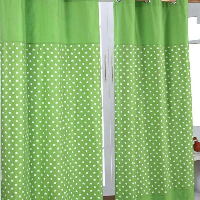 Homescapes Cotton Stars Green Ready Made Eyelet Curtain Pair - 137 x 228 cm Drop Green Green