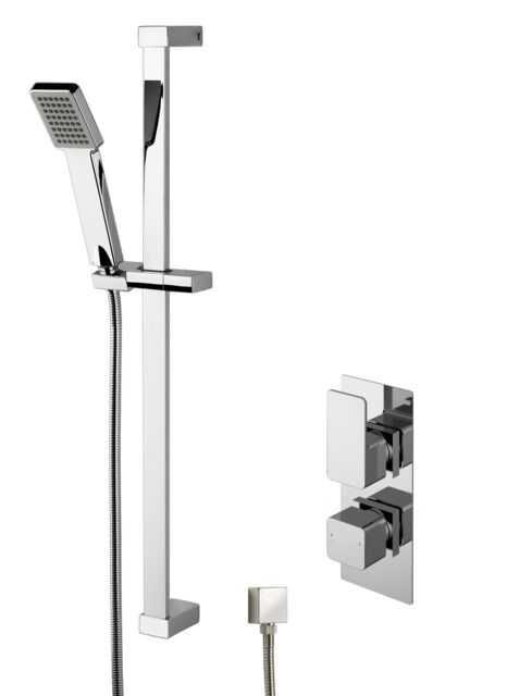 Balterley Contemporary Concealed Shower Valve Set Square - Twin Valve + Slide Rail Kit - WINTW01