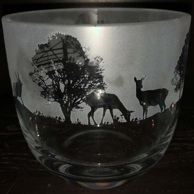 Animo Glass Candle Holder Engraved Pot Woodland