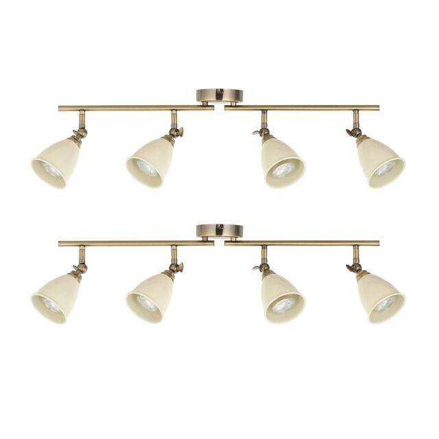 Set of 2 Lincoln - Antique Brass & Cream 4 Way Ceiling Spotlights