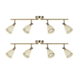 Set of 2 Lincoln - Antique Brass & Cream 4 Way Ceiling Spotlights