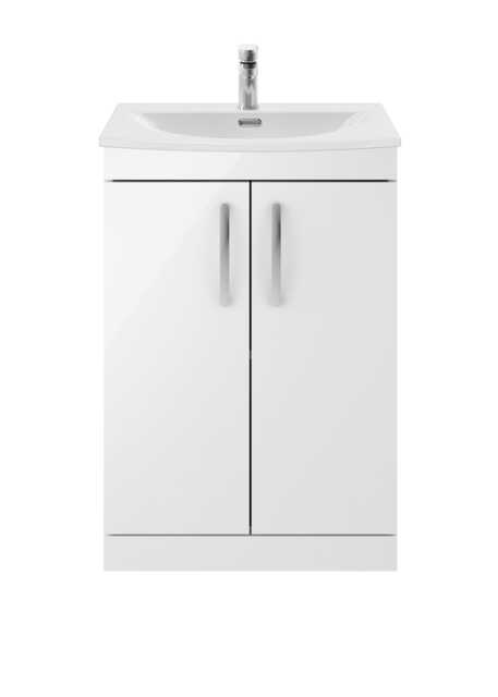 Balterley Millwich Contemporary 2 Door Floor Standing Vanity Unit with Curved Basin, Gloss White, 600mm