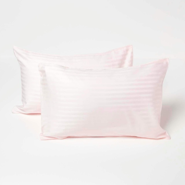 Homescapes Pink Cotton Stripe Kids Pillowcases 40 x 60 cm 330 Thread Count - 2 Pack Pink
