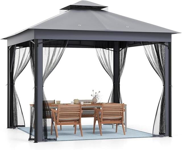 COSTWAY 3m x 3m Garden Gazebo Outdoor Double Roof Patio Tent