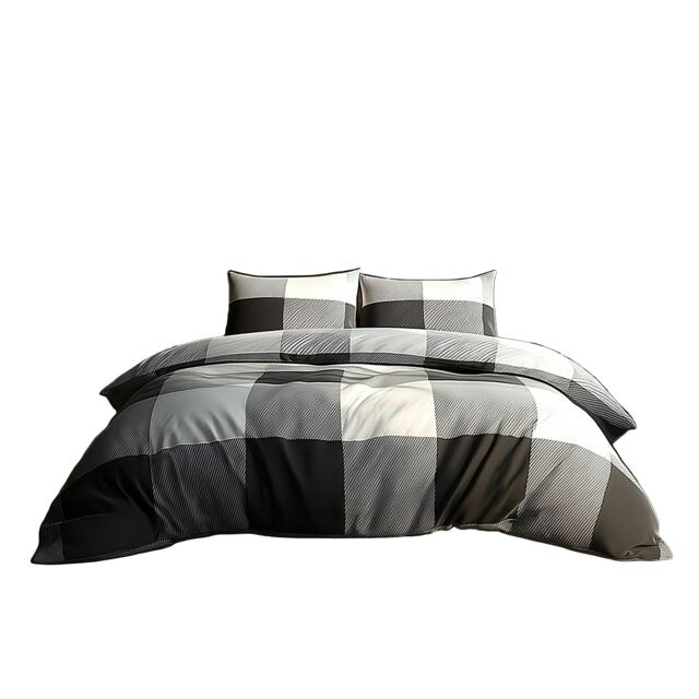 Duvet Cover And Pillowcase Set White Black Grey Tartan Check Design Polycotton Bed Linen White White Super King