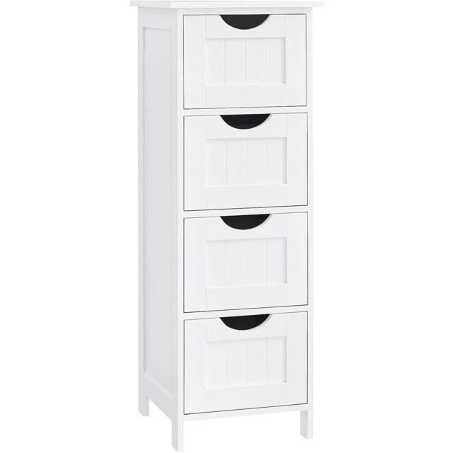 Wooden Bathroom Cabinet, Freestanding Bathroom Storage with 4 Drawers, White
