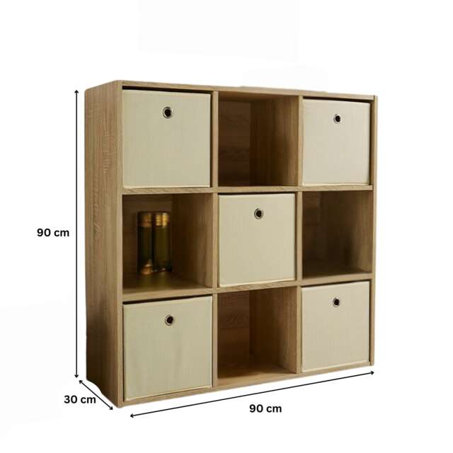 Storage Cube 9 Shelf Bookcase Wooden Display Unit Organiser Home Brown Oak