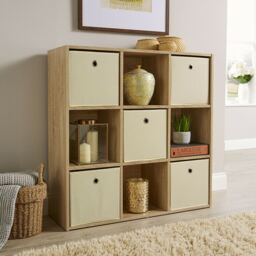 Storage Cube 9 Shelf Bookcase Wooden Display Unit Organiser Home Brown Oak