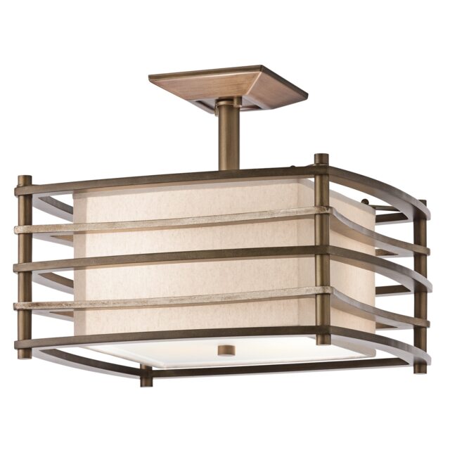 Moxie 2 Light Rectangle Semi Flush Ceiling Light Bronze, Beige, E27