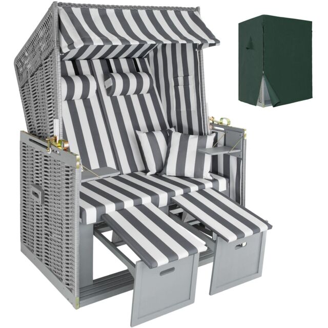 Beach Chair Sylt with cushions, footrest and rain cover Grey grey/white 1