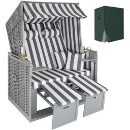 Beach Chair Sylt with cushions, footrest and rain cover Grey grey/white 1