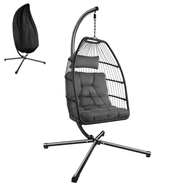 Egg Chair Ariane with Swing Seat Frame, Thick Cushions and Protective Cover Grey dark grey 1