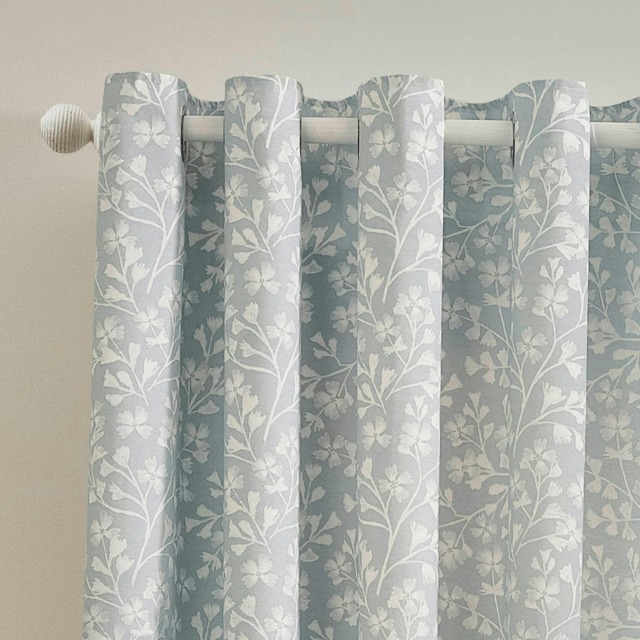 Catherine Lansfield Brooke Floral 66x54 Inch Lined Eyelet Curtains Duck egg Blue