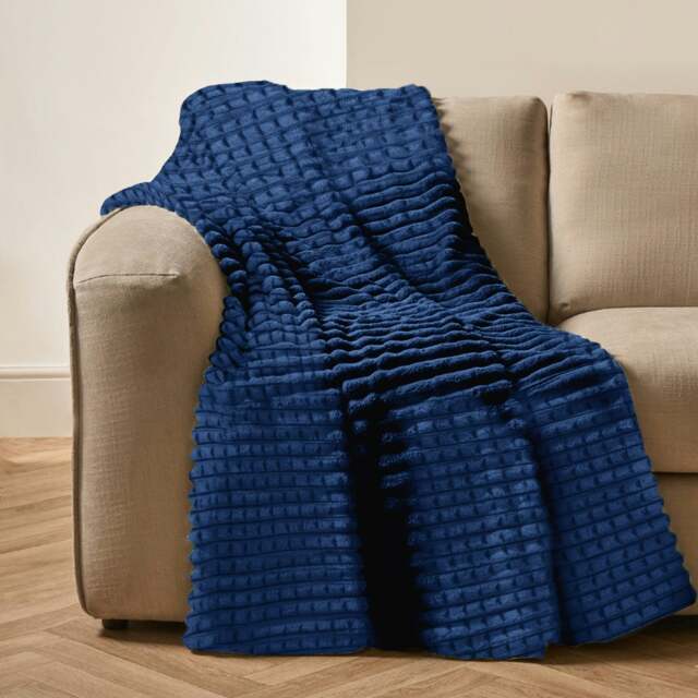 Velosso Chunky Cord Waffle Plush Heavy Blanket - 200cm x 240cm Blue Navy