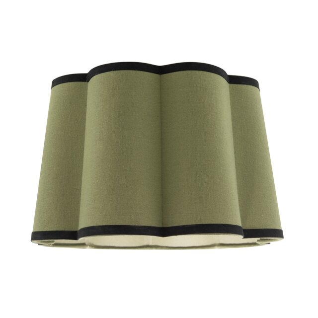 Olive Green Linen Scallop Drum Lamp Shade with Black Cotton Trims Green Olive Green 1