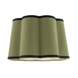 Olive Green Linen Scallop Drum Lamp Shade with Black Cotton Trims Green Olive Green 1