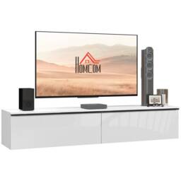 HOMCOM 160cm High Gloss Floating TV Unit Stand for TVs up to 70 , Wall Mounted TV Cabinet with Storage Cupboards, White