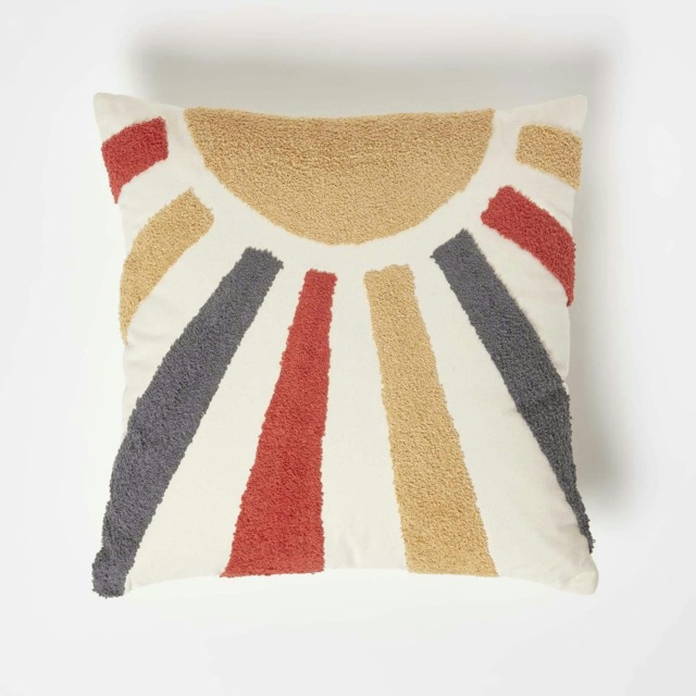 Homescapes Orange & Yellow Sunshine Tufted Cotton Cushion - 45 x 45 cm Multi White, Yellow, Blue 1