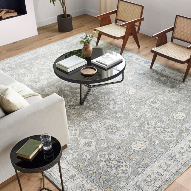 LIVABLISS Dresden-Vintage Traditional Boho Fringe Rug 152 x 225 cm Grey Yellow Blue
