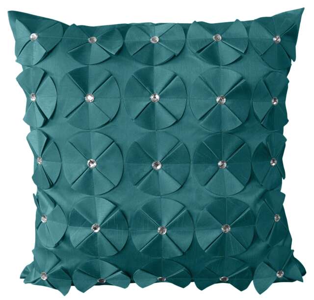 3D Petal Detail With Gem Stud Detail Cushion - 43cm x 43cm Blue