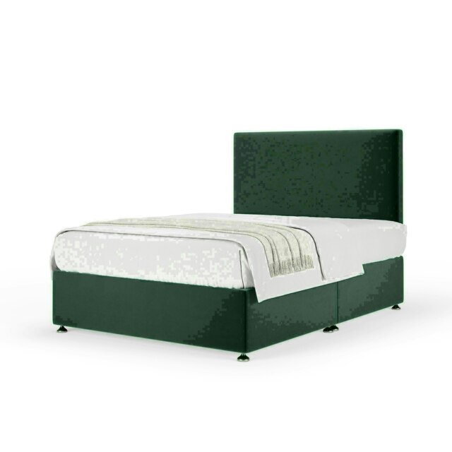 Emerald Green Plush Velvet No Drawer Divan Base and Valencia Headboard Double