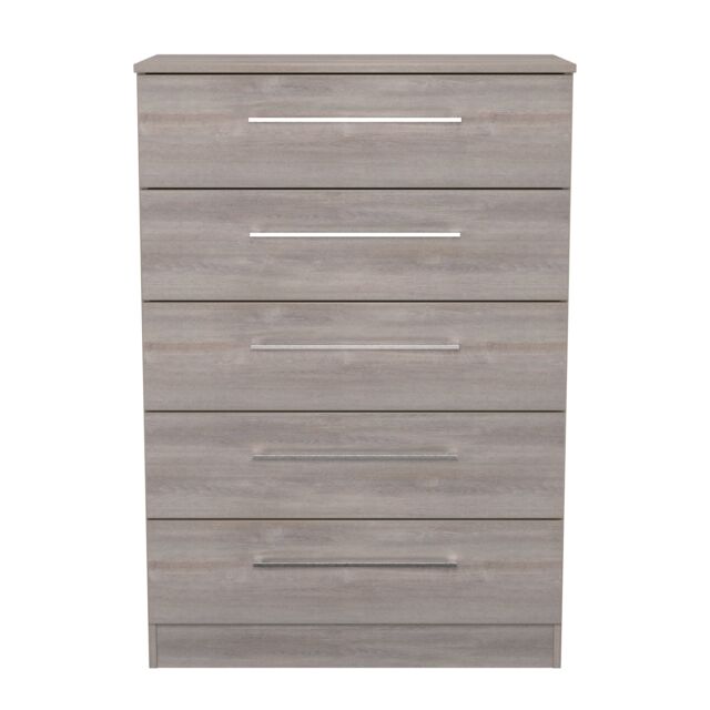 Gloucester 5 Drawer Chest of Drawers in Grey Oak (Ready Assembled) Grey Grey Oak