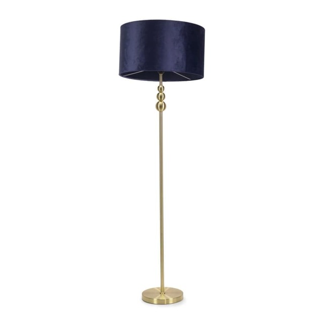 ValueLights Marissa Navy Blue Velvet Shade with Brushed Gold Stacked Ball Floor Lamp and Bulb