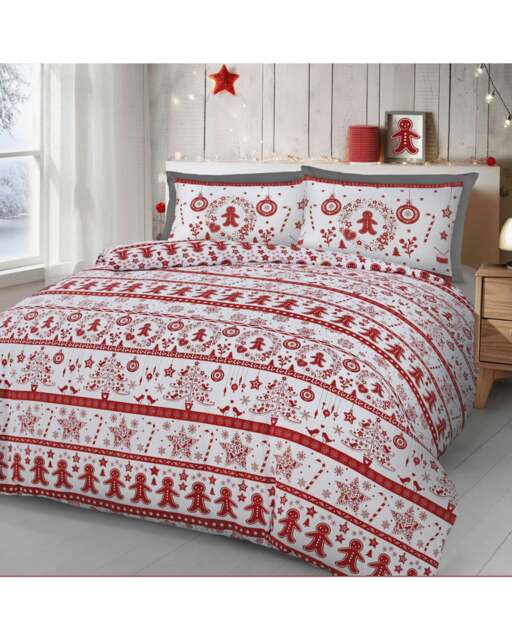Velosso Gingerbread Printed Cotton Blend Duvet Cover and Pillowcase Set Red Single