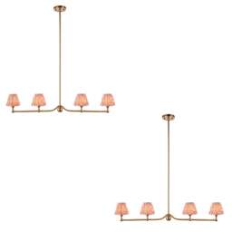 Stylish 2 Pack of Coral Pink Ceiling Pendant Lights in Aged Brass Finish
