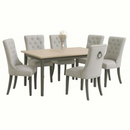 Grey Set of Six Studded Velvet Dining Chair with Ring Knocker Detail Grey Dark Grey