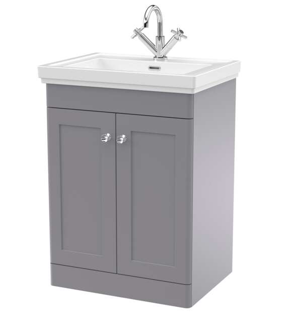 Balterley Classic Traditional Bathroom Floor Standing 2-Door Vanity Unit & Fireclay Basin Grey Satin Grey