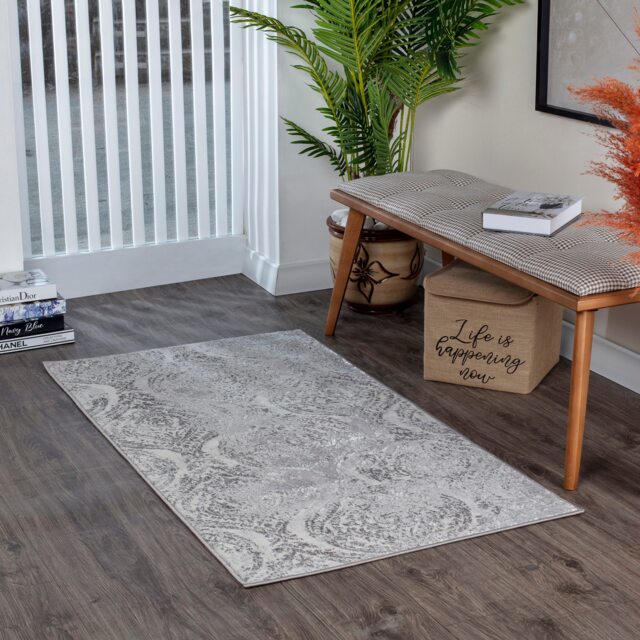 LIVABLISS Lustro-Vintage Traditional Boho Rug 80 x 150 cm Grey Off-White Beige
