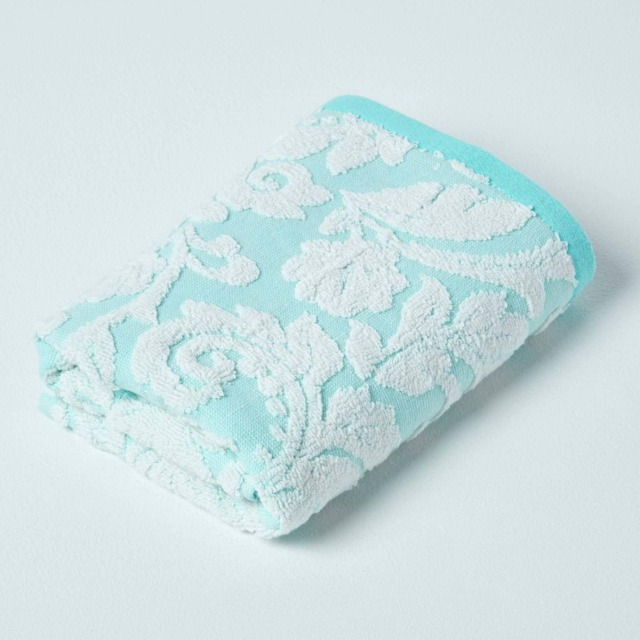 Homescapes Damask Turkish Cotton 600 GSM Hand Towel - Aqua Blue Hand towel